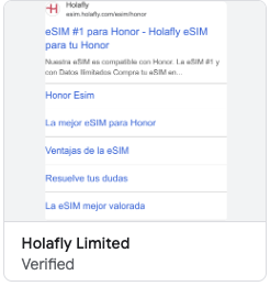 Holafly Google search ad for eSIM in Spanish, from the Google Ads Transparency Center